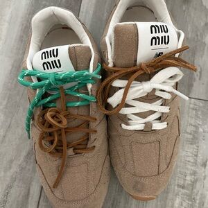 Miu Miu like Tan Sneakers with Colorful Laces
